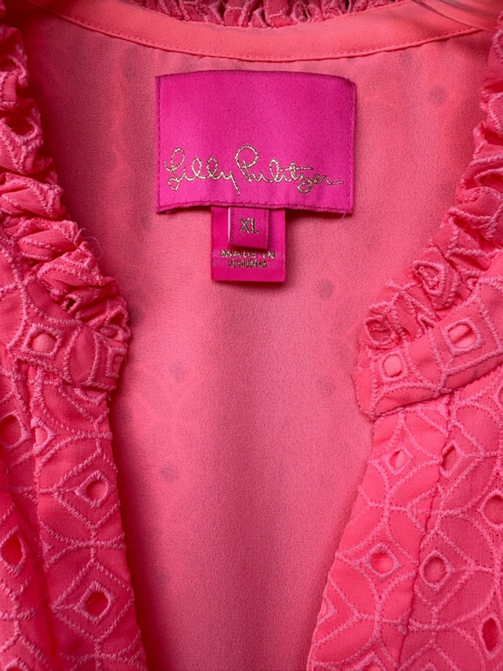Lilly Pulitzer Novella Dress in Coral Neon Pink Mini Medallion Eyelet Lined XL - Picture 5 of 13